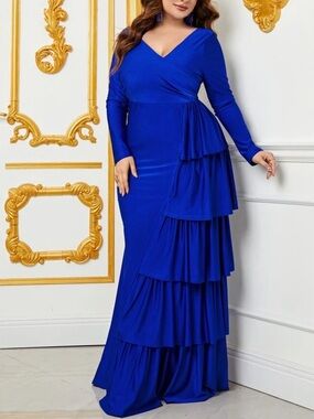 Plus luxe ruffle detail party prom wedding gown dress